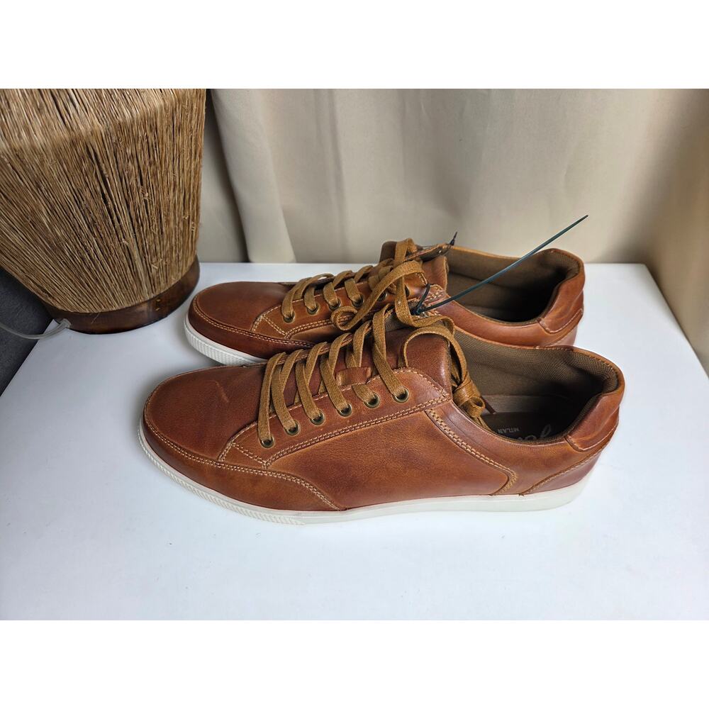Jonsen Milan Brown Leather Lace Up Memory Foam Sneaker Casual Shoes Mens Size 13 - Picture 4 of 7
